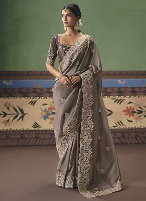 Chocolate designer embroidery fancy occasion wear saree 1