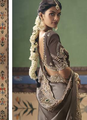 Chocolate designer embroidery fancy occasion wear saree 2