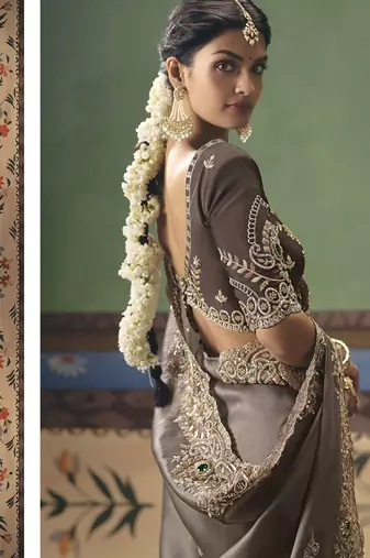 Chocolate designer embroidery fancy occasion wear saree