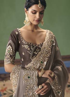 Chocolate designer embroidery fancy occasion wear saree 3