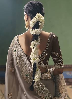 Chocolate designer embroidery fancy occasion wear saree 4