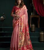 Peach tissue paithani saree mina with lotus zari border