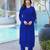 Royal-blue embroidered art silk straight cut kurta