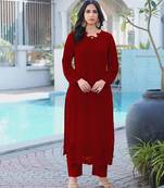 Maroon embroidered art silk straight cut kurta pants set