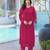 Magenta embroidered art silk straight cut kurta
