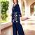 Navy-blue embroidered art silk straight cut kurta culottes set