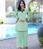 Light-green embroidered organza straight cut kurta