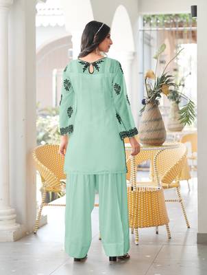 Light-green embroidered organza straight cut kurta 2