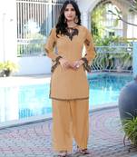 Light-brown embroidered organza straight cut kurta