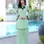 Light-green embroidered organza straight cut kurta farshi salwar set