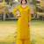Yellow embroidered art silk straight cut kurta palazzo set