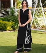 Black embroidered modal satin straight cut kurta