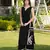 Black embroidered modal satin straight cut kurta culottes set