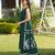 Dark-green embroidered modal satin straight cut kurta culottes set