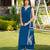 Royal-blue embroidered modal satin straight cut kurta