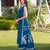 Royal-blue embroidered modal satin straight cut kurta