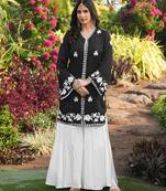 Black embroidered modal satin straight cut kurta