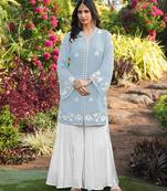 Light-blue embroidered modal satin straight cut kurta