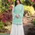 Light-green embroidered modal satin straight cut kurta kalidar palazzo set