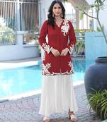 Maroon embroidered modal satin straight cut kurta kalidar palazzo set