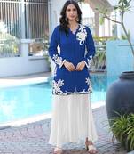 Royal-blue embroidered modal satin straight cut kurta kalidar palazzo set