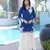 Royal-blue embroidered modal satin straight cut kurta kalidar palazzo set