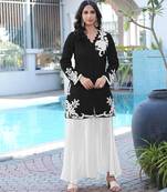 Black embroidered modal satin straight cut kurta kalidar palazzo set