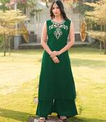 Green embroidered art silk a line kurta