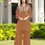 Light-brown embroidered viscose georgette straight cut kurta culottes set