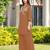 Light-brown embroidered viscose georgette straight cut kurta culottes set