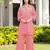 Light-pink embroidered viscose georgette straight cut kurta culottes set