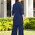 Navy-blue embroidered viscose georgette straight cut kurta culottes set