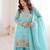 Sky blue color thread zari sequince embroidered work crunchy silk anarkali set