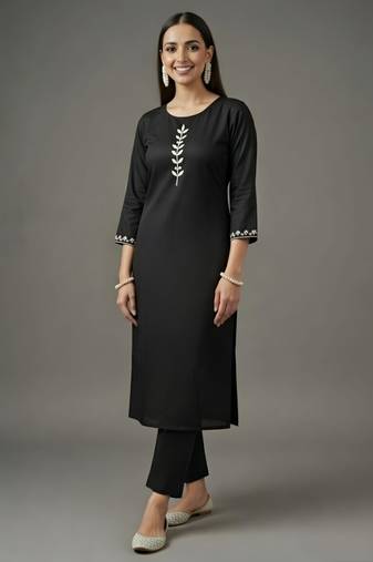 Black embroidered rayon kurta set