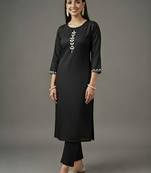 Black embroidered rayon kurta set