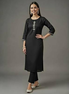 Black embroidered rayon kurta set 2