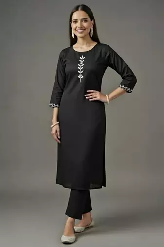 Black embroidered rayon kurta set