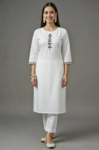 White embroidered rayon kurta set