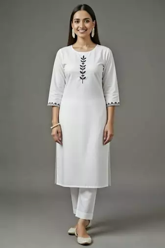 White embroidered rayon kurta set