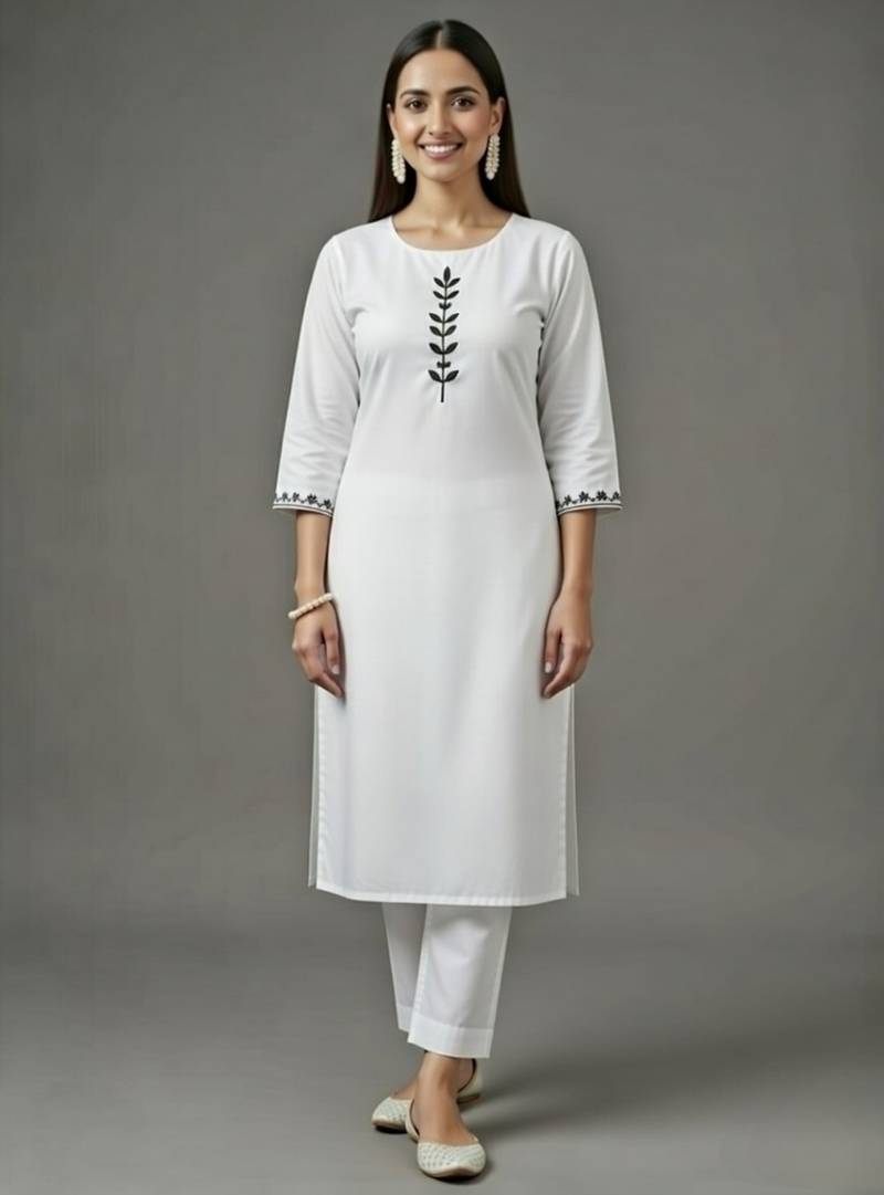 White embroidered rayon kurta set