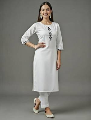 White embroidered rayon kurta set 2