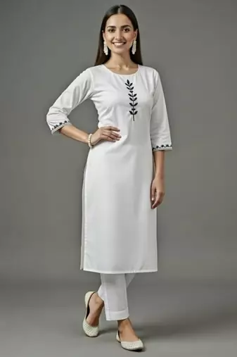 White embroidered rayon kurta set