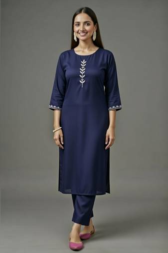 Navy embroidered rayon kurta set