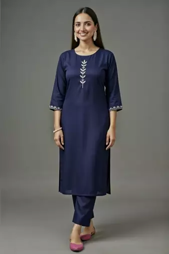 Navy embroidered rayon kurta set
