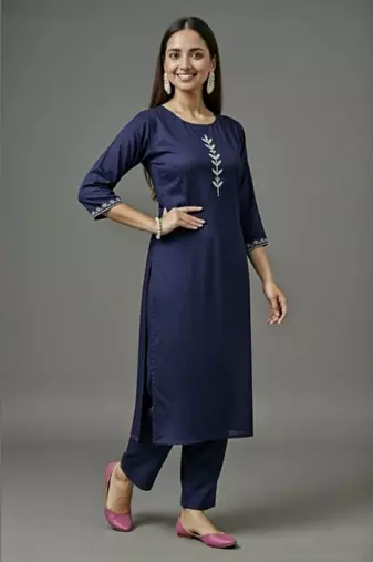 Navy embroidered rayon kurta set