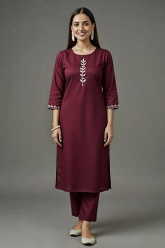 Maroon embroidered rayon kurta set