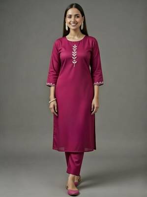 Pink embroidered rayon kurta set 1