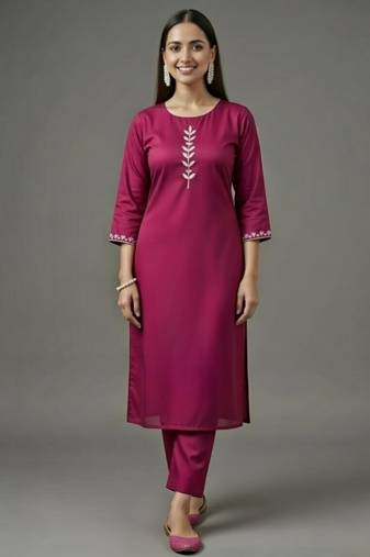 Pink embroidered rayon kurta set