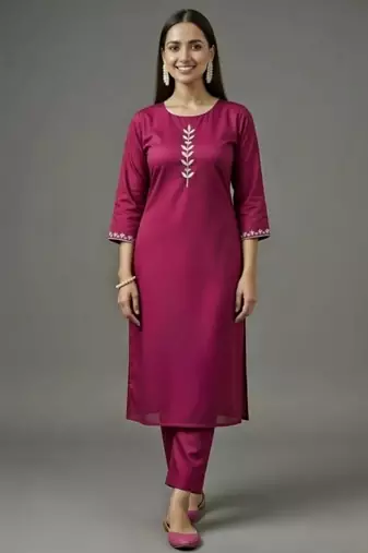 Pink embroidered rayon kurta set