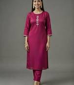 Pink embroidered rayon kurta set